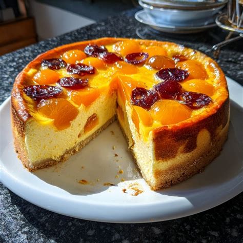 Käsekuchen mit Fruchtspiegel als Kaschur für Risse