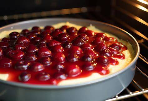 Käsekuchen mit Kirschfüllung in der Springform