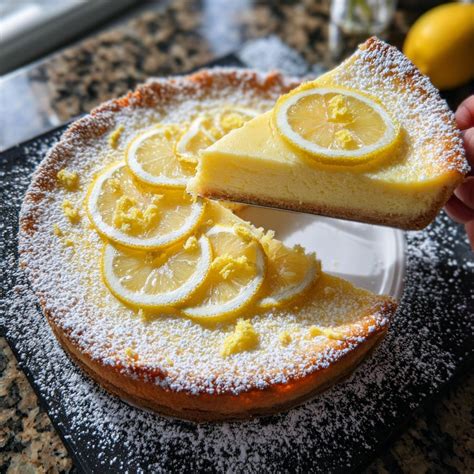 Käsekuchen mit Zitronenscheiben Dekor