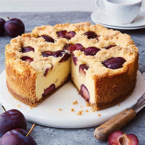 Käsekuchen mit Zwetschgen und Zimtstreuseln