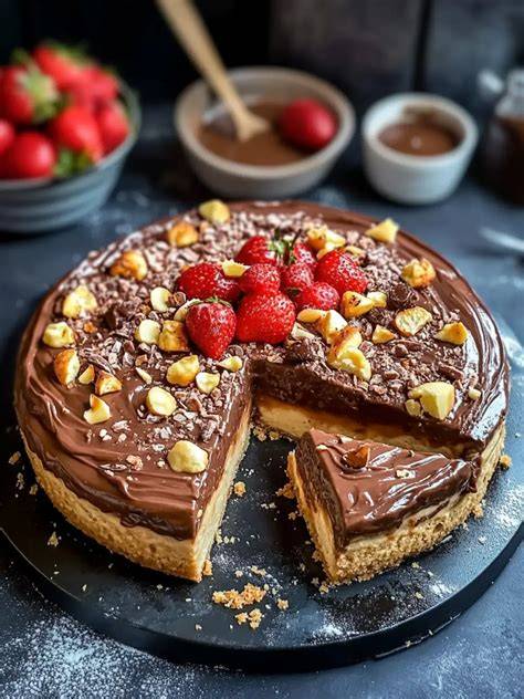 Käsekuchen ohne Backen mit Nutella und Haselnüssen
