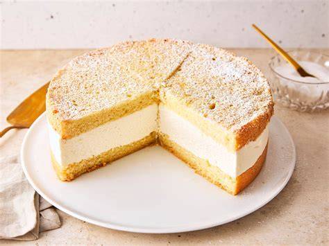 Käsesahnetorte im Tortenring vor dem Kühlen