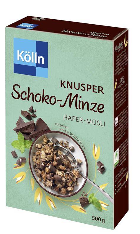 Kölln Müsli Schoko Minze: Nährwerttabelle und Verpackung