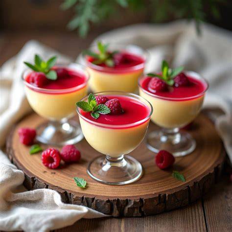 Köstliches Ananasparfait serviert mit Himbeersauce
