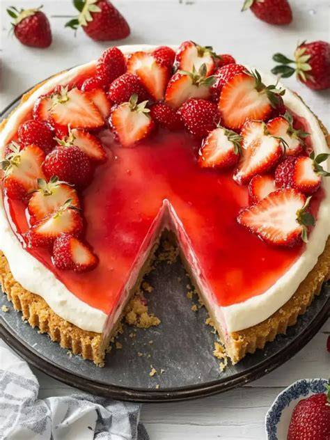 Kühlschrankkuchen mit Zutaten und knusprigem Keksboden