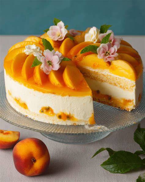 Kühlschranktorte mit Maracuja und Pfirsich als Sommerdessert