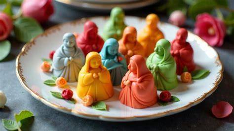 Künstlerisch gestaltete Marzipanfiguren und traditionelle Marzipanbrote