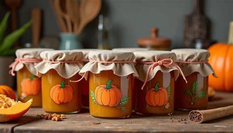 Kürbismarmelade als Geschenk, liebevoll verpackt