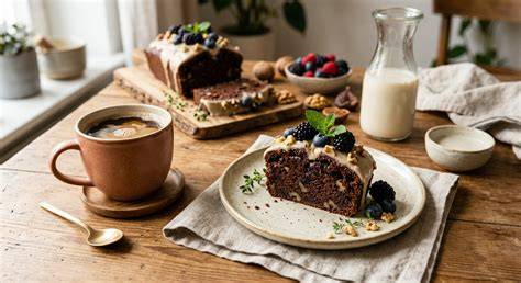 Kaffee und Kuchen: Kaffeevollautomat neben frisch gebackenem Kuchen