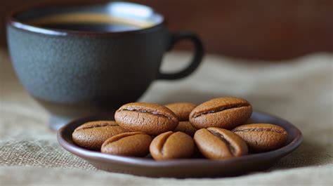 Kaffeebohnenkekse auf einem dunklen Teller dekoriert