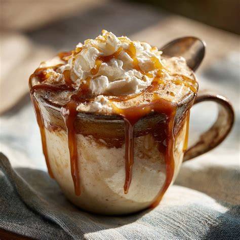 Kaffeegetränke und Desserts mit selbstgemachtem Karamellsirup