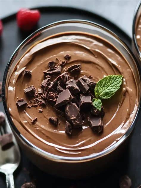Kakaonibs als Topping auf einem veganen Schokoladenmousse