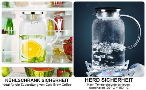 Karaffe mit Kräuter-Apfelsaft-Konzentrat im Kühlschrank