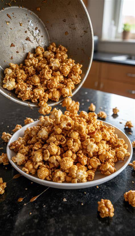 Karamell Popcorn in einer Schüssel, frisch karamellisiert