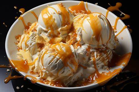 Karamell als Dekor, Karamellsoße auf Eis