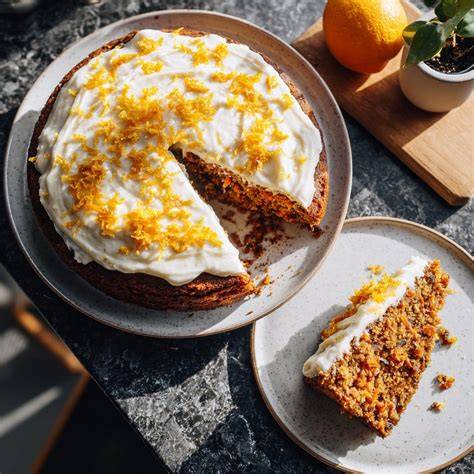 Karottenkuchen auf hellem Teller
