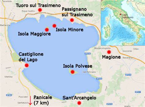 Karte: Drehorte in Umbrien und Rom - Panicale, Perugia, Trasimenischer See