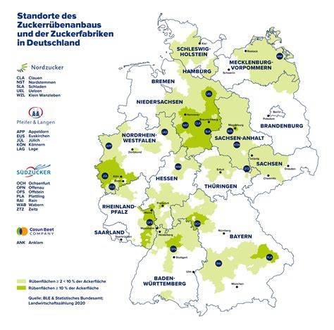 Karte: Hauptanbauregionen der Zuckerrübe in Europa