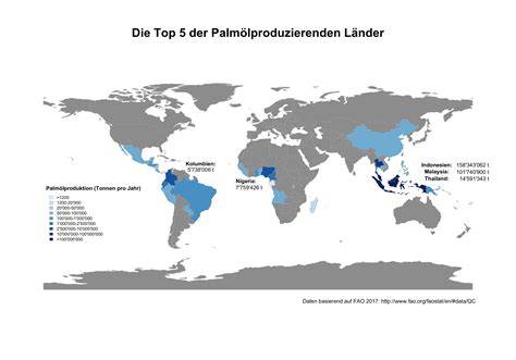 Karte: Hauptproduktionsländer von Palmöl weltweit