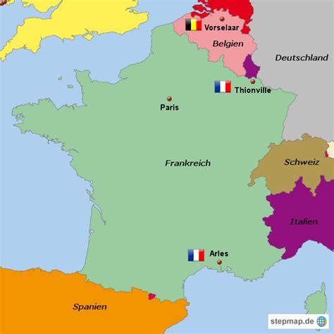 Karte: Pralinenhochburgen Europa (Belgien, Schweiz, Frankreich)