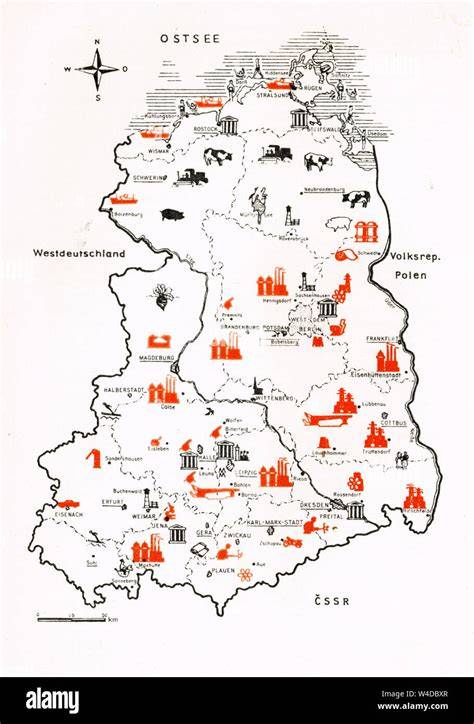 Karte: Produktionsstandorte von DDR-Schokolade (Saalfeld, Halle, Leipzig, Zeitz, Dresden)
