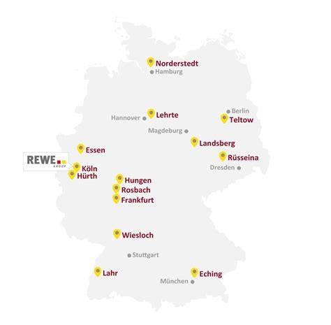 Karte: REWE Center Standorte (symbolisch) für Angebotsrecherche