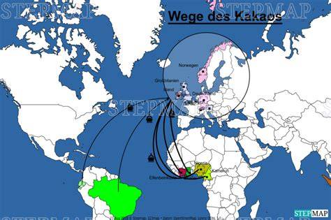 Karte: Weg des Kakaos von Mesoamerika nach Europa