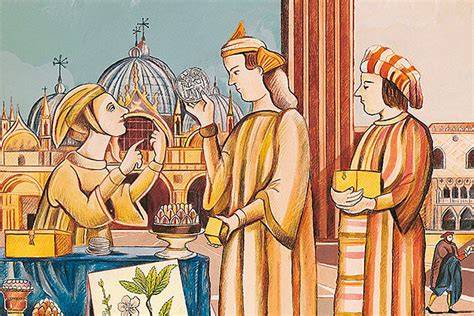 Karte: Zentren des Marzipans - Lübeck, Königsberg, Toledo, Venedig