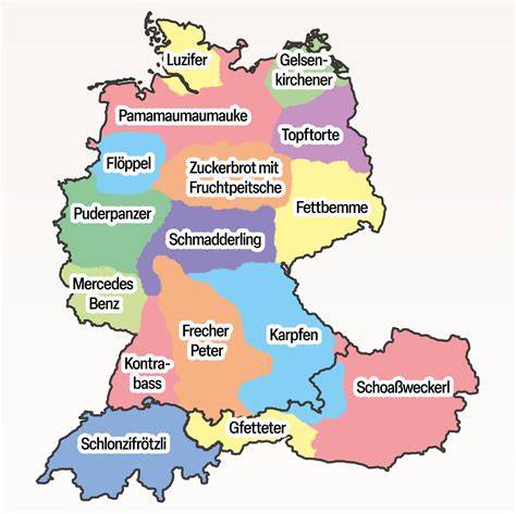 Karte: regionale Bezeichnungen für Lebkuchen/Pfefferkuchen im deutschen Sprachraum
