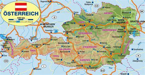 Karte Österreichs mit Hervorhebung von Linz und Süddeutschland