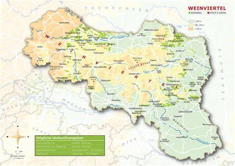Karte Niederösterreich: Weinviertel und Waldviertel mit Obstsorten-Icons