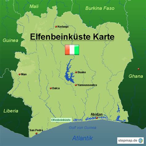 Karte der Elfenbeinküste mit Hauptanbaugebieten für Kakao