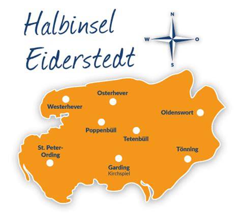 Karte der Halbinsel Eiderstedt mit Lage von Poppenbüll