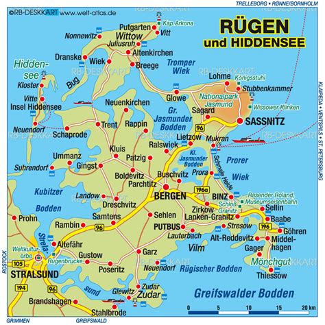 Karte der Insel Rügen und der Kreidefelsen