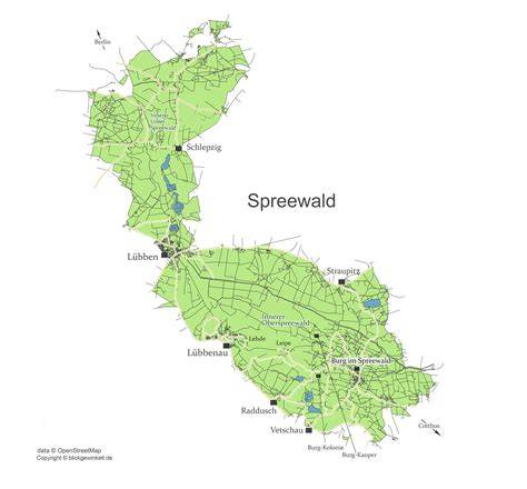Karte der Region Spreewald mit typischen Gurkenfeldern