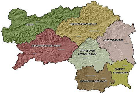 Karte der Steiermark mit Honig-Produktionsgebieten und typischen Pflanzen