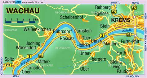 Karte der Wachau und Marillenanbau-Terrassen an der Donau