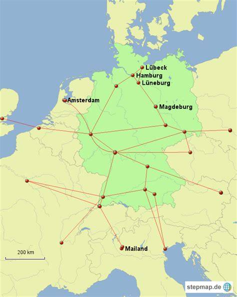 Karte der deutschen Lebkuchenzentren und Handelswege im Mittelalter