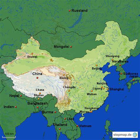 Karte der wichtigsten Zuckerrohrregionen in China