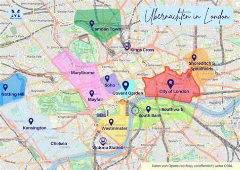 Karte mit Drehorten in London und Umgebung: Bridgets Wohnung, Verlagsgebäude, Gericht
