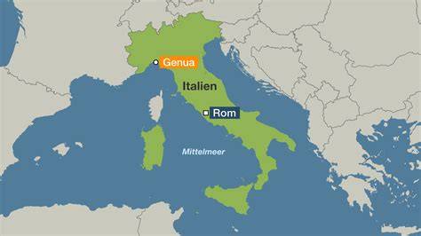 Karte mit Vermerk: Entstehungsort des Biskuits in Genua, Italien