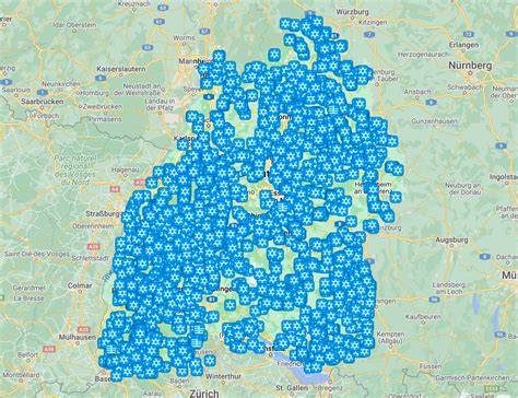 Karte mit den Standorten der renommierten Crêperien und Bubble Waffel Cafés in Deutschland