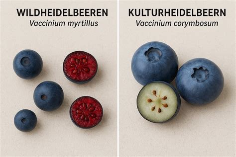 Karte und Sorten: Kulturheidelbeeren vs. Waldheidelbeeren, Unterschiede im Fruchtfleisch
