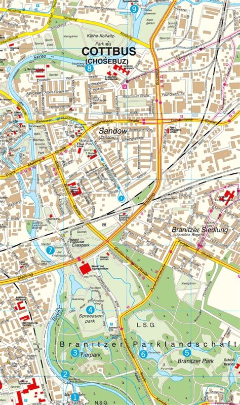 Karte von Cottbus mit markierten Lieferzonen und Filialstandorten