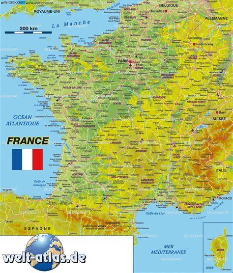 Karte von Frankreich mit bekannten Süßigkeiten- und Gebäckregionen