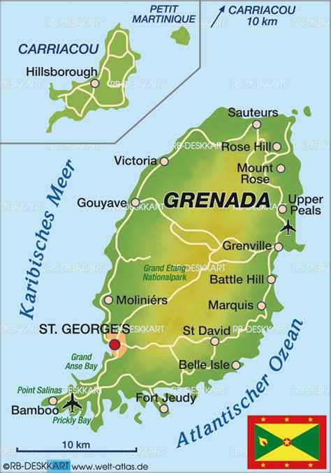 Karte von Grenada und Lage in der Karibik