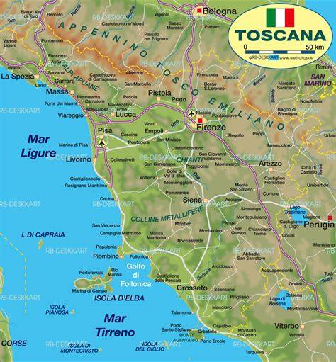 Karte von Italien mit Markierung der Toskana und Prato