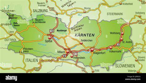 Karte von Kärnten mit regionalen Kuchenspezialitäten