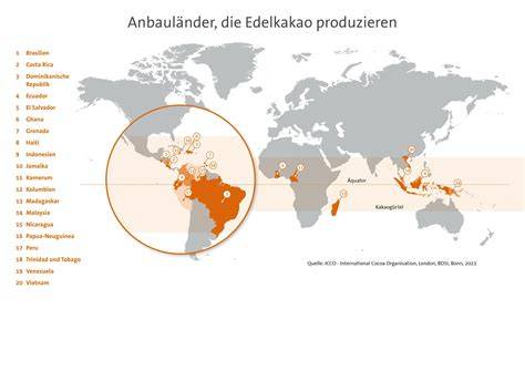 Karte von Kakaoproduktionsländern, Edelkakao vs. Konsumkakao