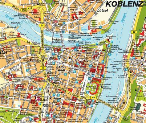 Karte von Koblenz mit wichtigen Konditoreien und Liefergebieten